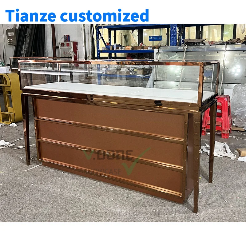 

[Customized]Modern design luxury stainless steel jewelry display showcases LED lights suppliers jewelry counter shop sh