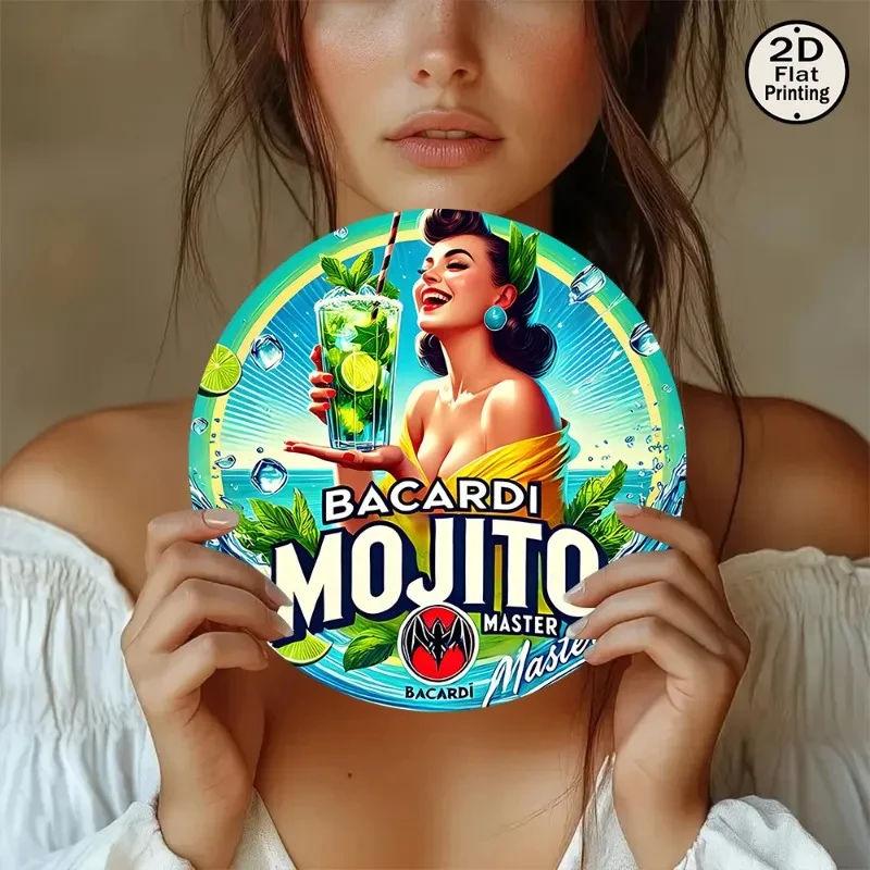 Vintage Round Metal Wall Tin Sign, Bacardi Mojito Master, Metal Art Decorative Painting, Perfect for Home, Ideal Gift for the Living Room