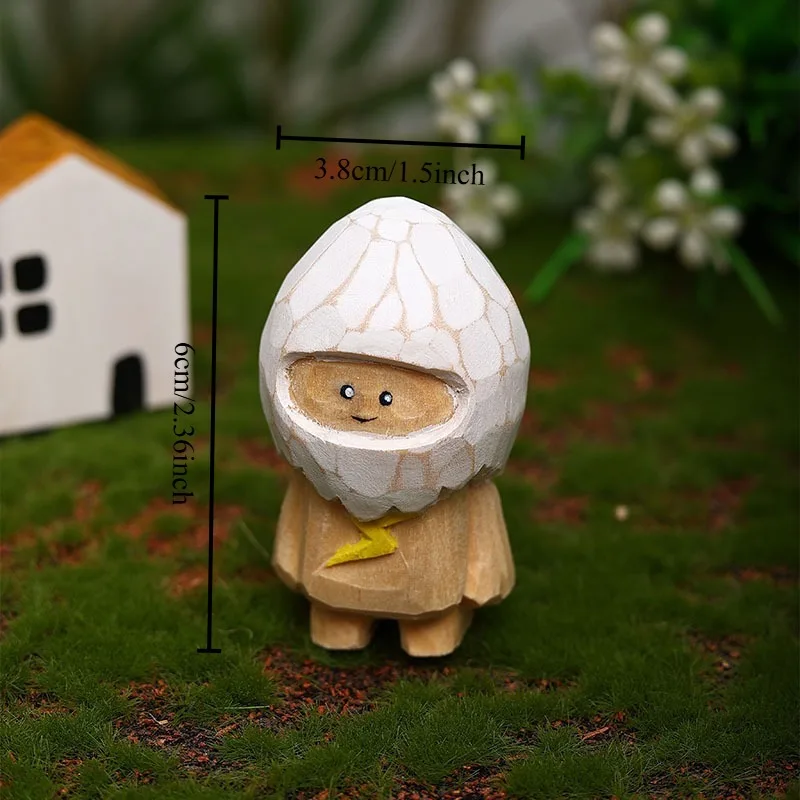 1 PC Hand Carved Eggshell Shy Character Wood Adorable Desk Decoration DIY Bonsai Living Room Miniature Ornament Creative Present