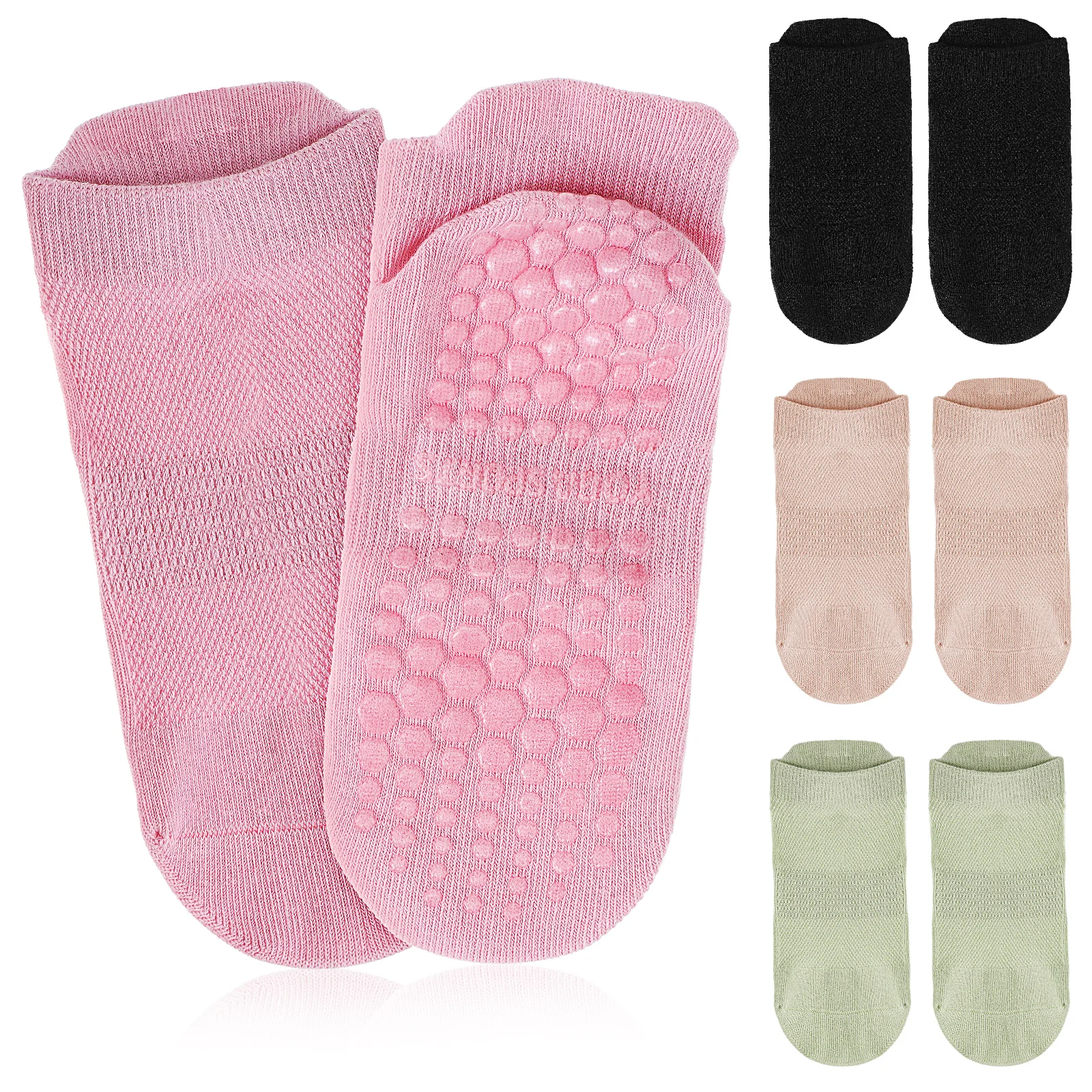 

4 Pairs Non-slip Yoga Socks Cotton Fitness Womens Workout Short Ankle Green Beige