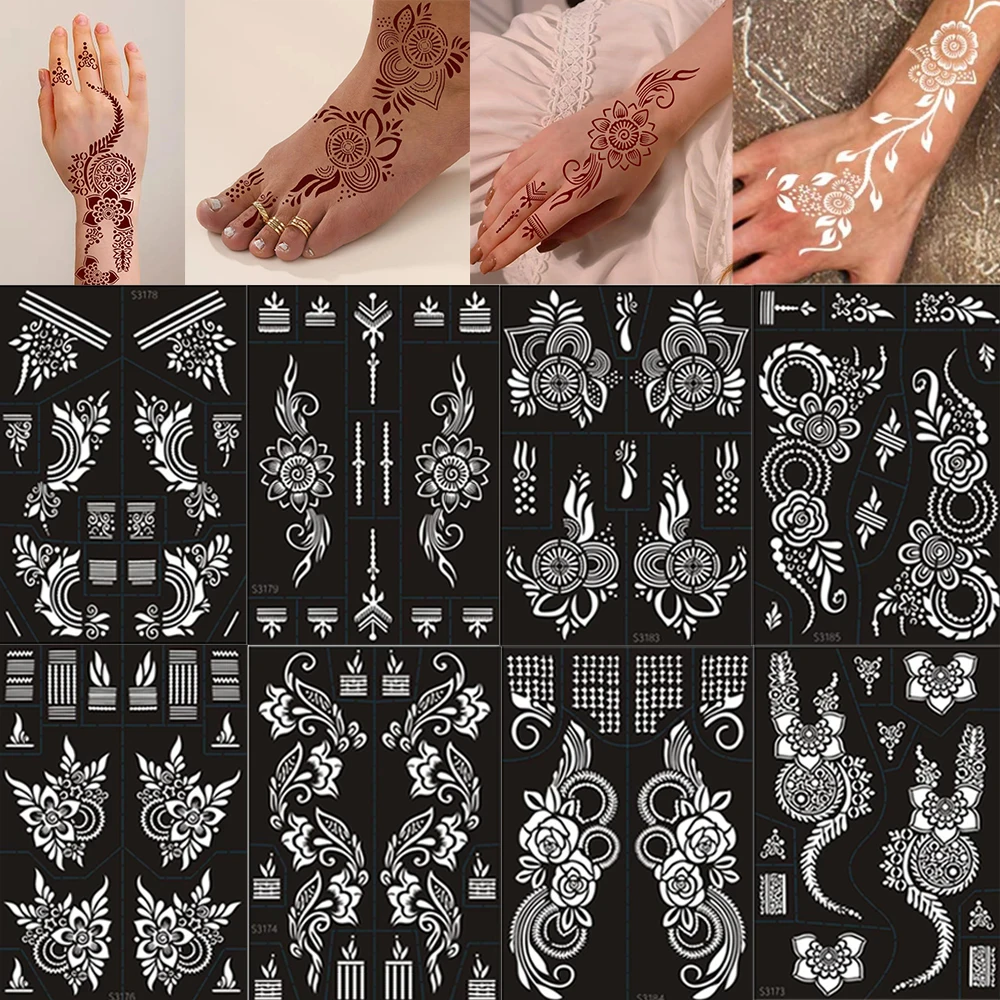 Pochoir de tatouage de fleur réutilisable pour modèle de tatouage au henné de jambe de main pour les femmes Art corporel Mehndi peinture corporelle tatouage de fleur