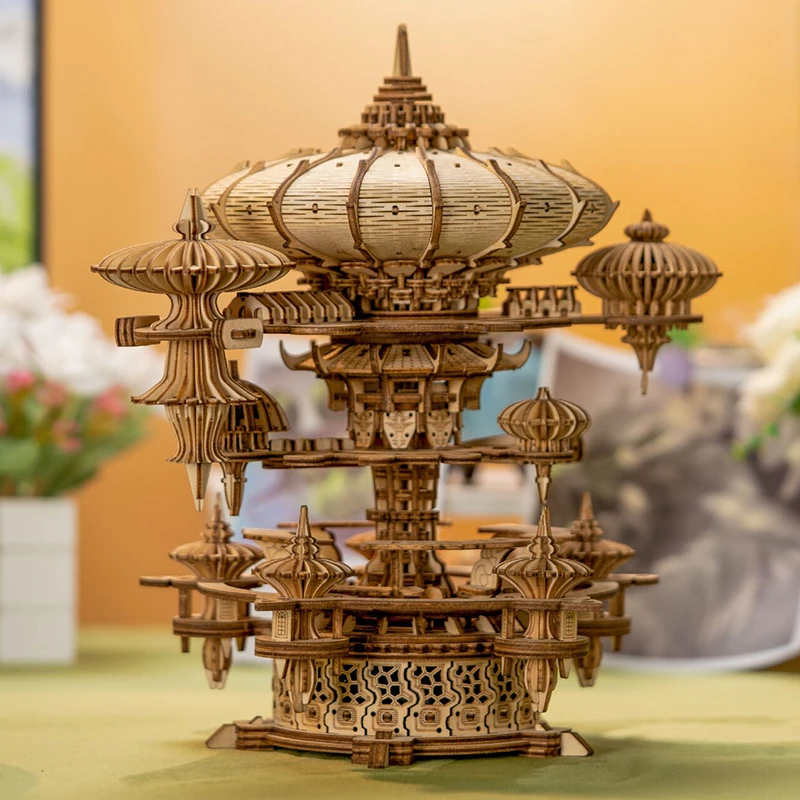 DIY 3D Wooden Puzzle Castle In the Castle Miniature Model Kits with Music Assembly Jigsaw Puzzles for Friends Birthday Gifts