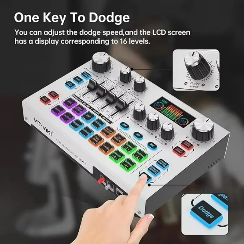 Gaming Audio Mixer W/2.25 LCD Screen, Live Sound Card for PC/Phone Live Streaming Recording Podcast/Youtube/Gaming
