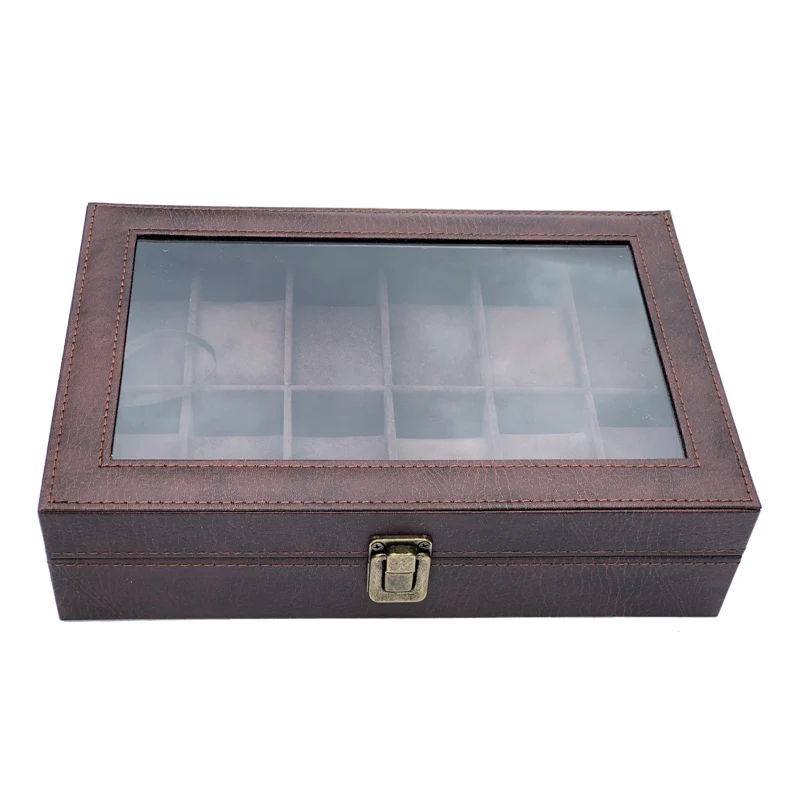 Caja de reloj de cuero negro para hombre y mujer, estuche de almacenamiento para exhibición de relojes, caja de joyería, soporte organizador para