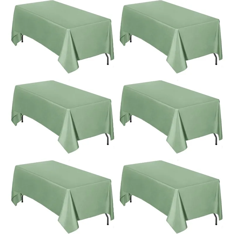 

6 Pack Sage Green Tablecloths 60x102 Inch for 6 Ft Rectangle Table, Washable Polyester Waterproof Stain Resistant