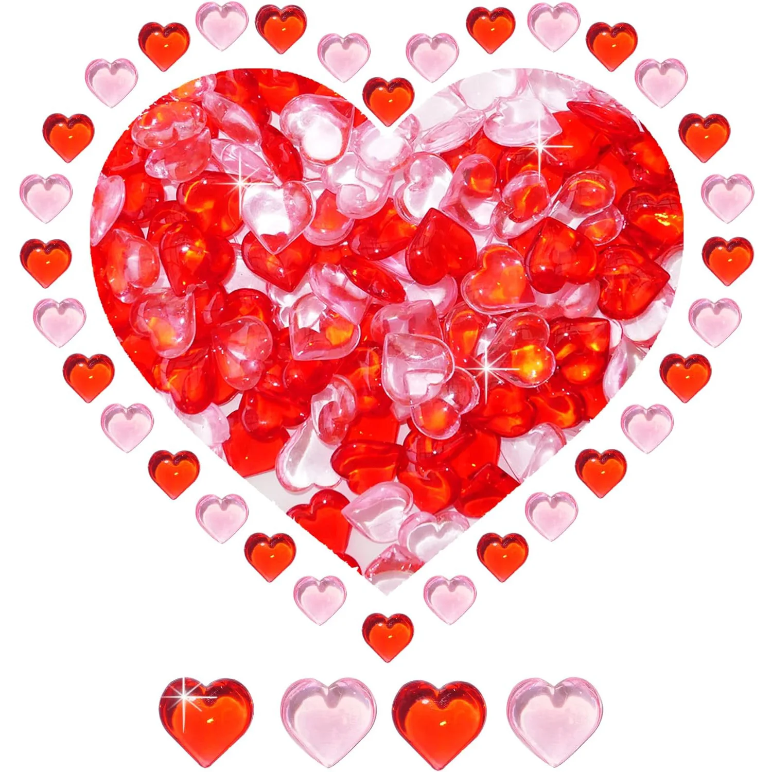 100 Stück rote Acryl-Herzen-Kugeln zum Valentinstag, Valentinstag-Kristalle, Liebesherzen für Tischdekoration, schöner Vasen-Glasfüller