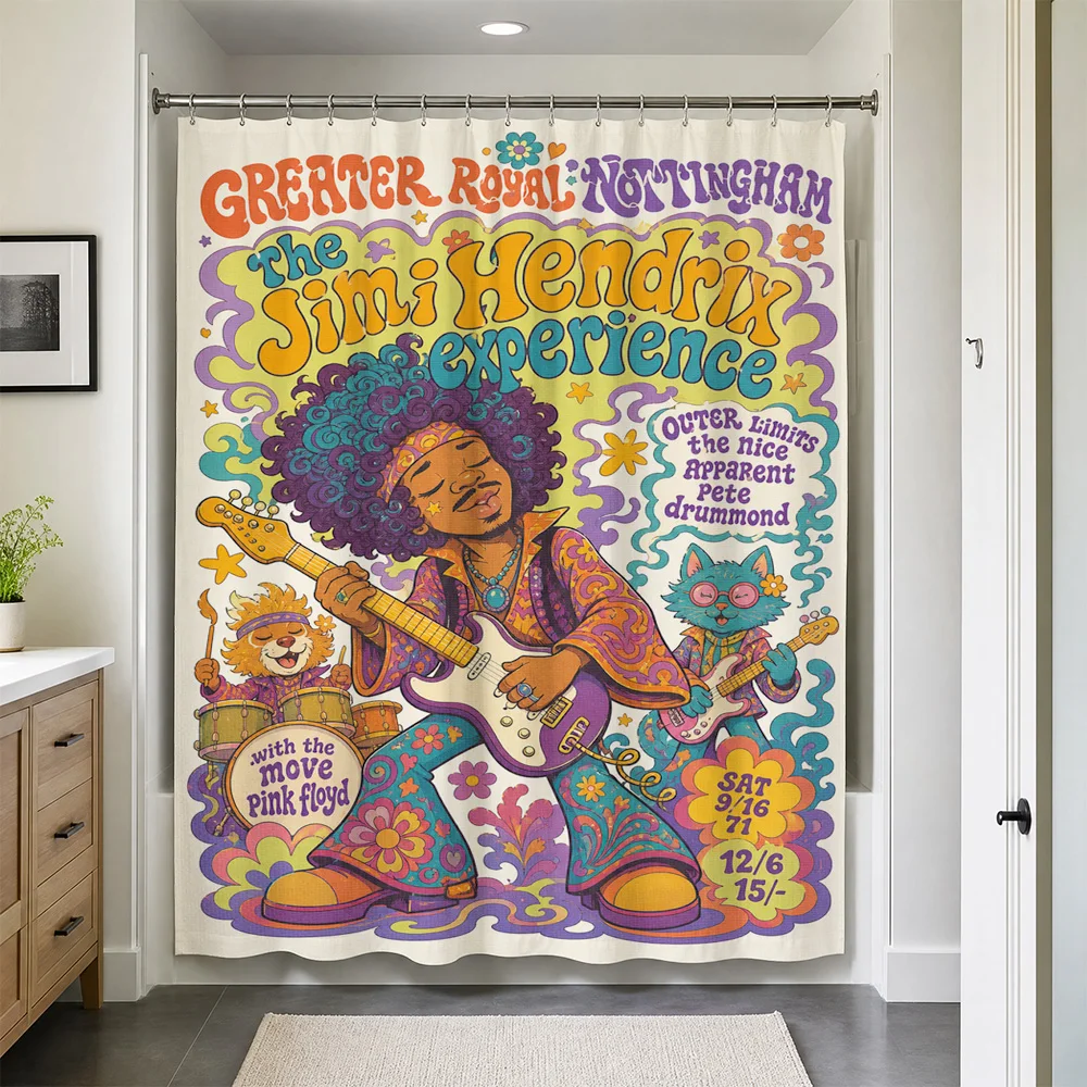 Jimi Hendrix Experience Music Poster Shower Curtain Tapestry Waterproof Bathroom Decor Retro Pop Art Bohemian Gift for Men Women