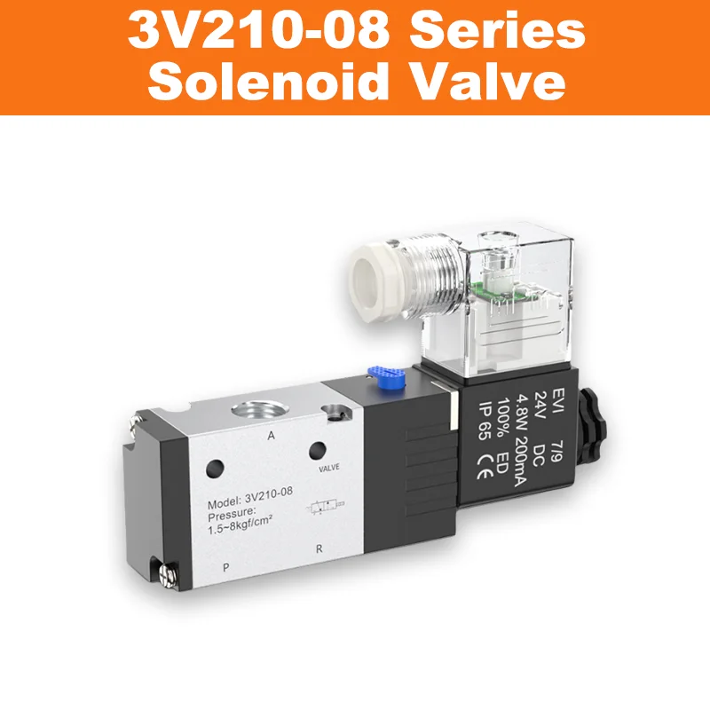 3V210-08 3 Way Port 2 Position Pneumatic Solenoid Valve NC/NO Electric Control Air Valve DC12V DC24V AC110V AC220V