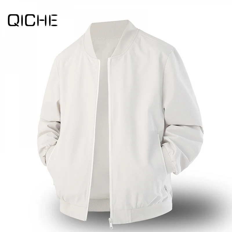 QICHE Men 2026 Spring‑Autumn Solid Color Loose Baseball Jacket Couple‑Match Flight‑Style Casual Outerwear