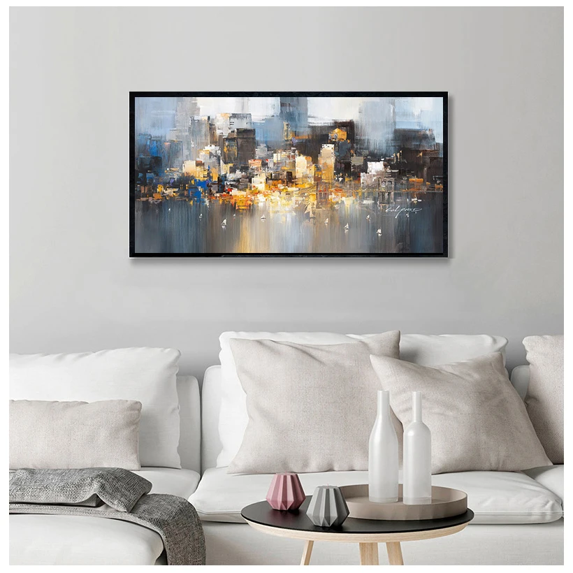 City Building Rain Boat Poster Scenery Pictures Room Decoration Abstract Oil Painting On Canvas Wall Art For Living Room Cuadros