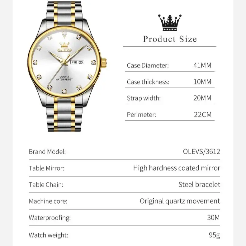 OLEVS Fashion Business Men\'s Watch Stainless Steel Waterproof Double Calendar Clock Quartz Watch Luxury Original Brand Men Watch