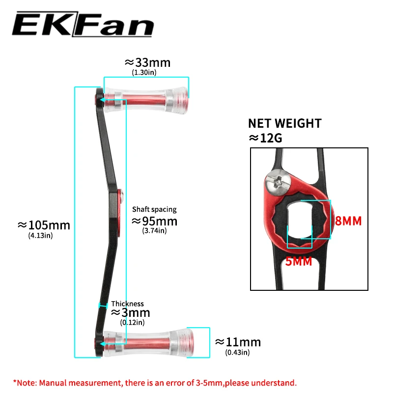 EKFan 105mm Baitcasting Angelrollengriff für A/S/D 7*4/8*5 Loch Aluminiumlegierung BC Rollengriff mit Acrylknopf DIY Zubehör – Detail 5