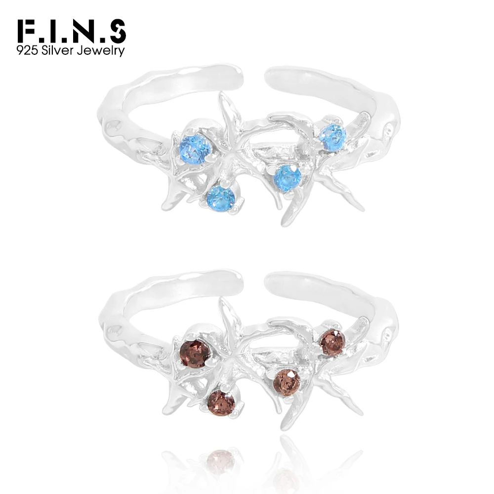 

F.I.N.S оригинальный дизайн S925 кольцо из стерлингового серебра молоток нерегулярная морская звезда синий коричневый цирконий открытые регулируемые украшения на палец