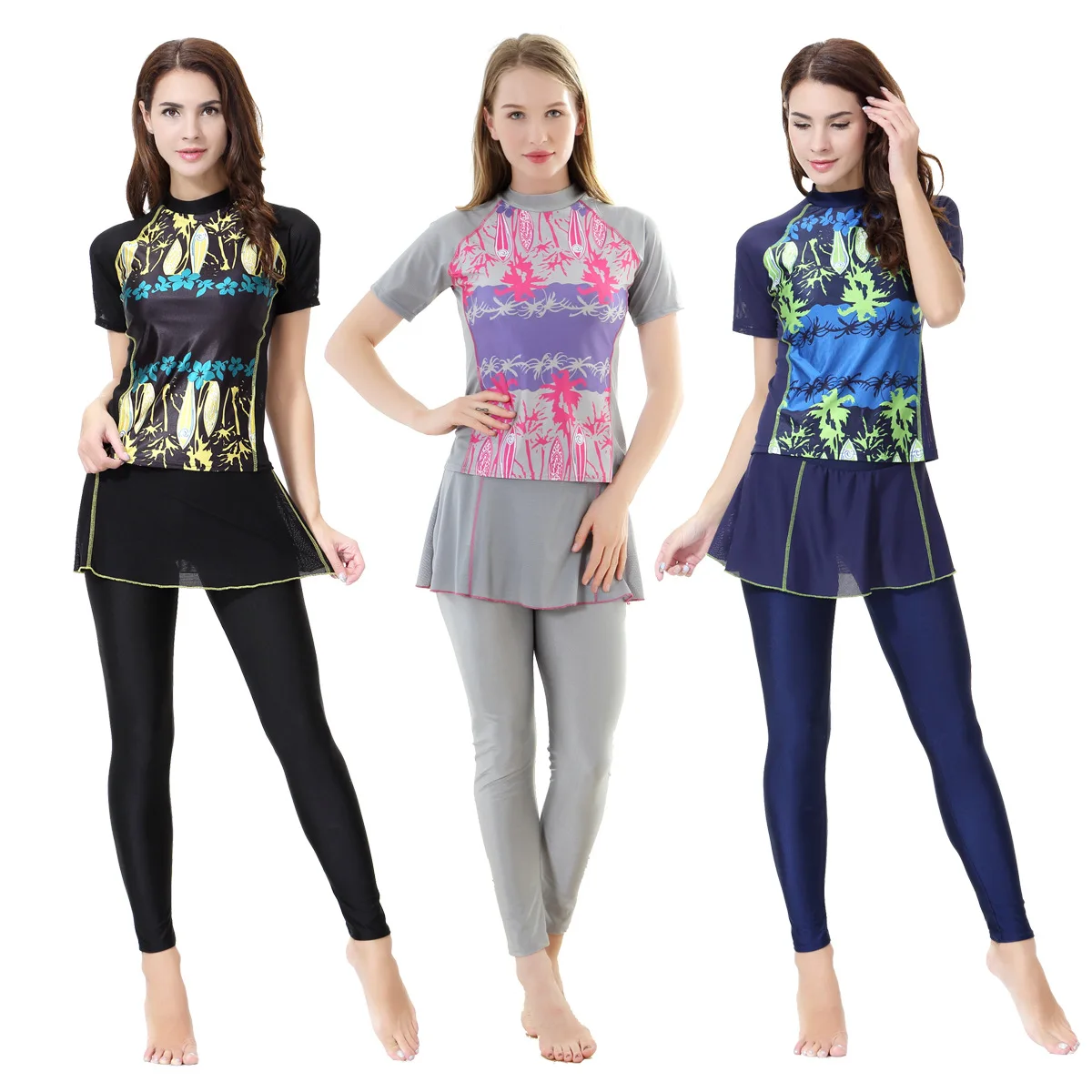 

2 Piece Set Burkini Muslim Swimwear Fashion Long Sleeves Swimming Dress Women Highly Elastic Comfortable Material Bath Wear