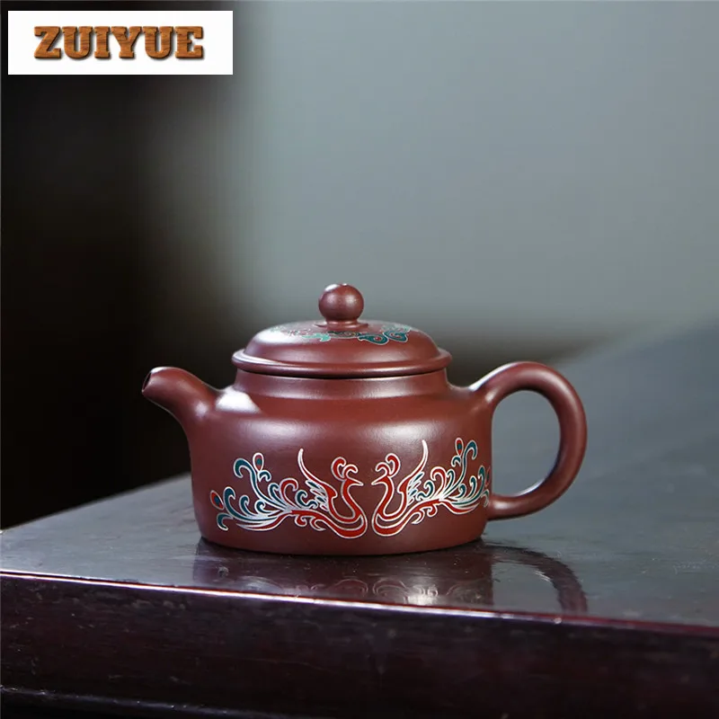 

160ml Antique Yixing Purple Clay Teapots Handmade Colour Enamels Dezhong Pot Raw Ore Purple Zhu Mud Kettle Zisha Tea Set Cafes