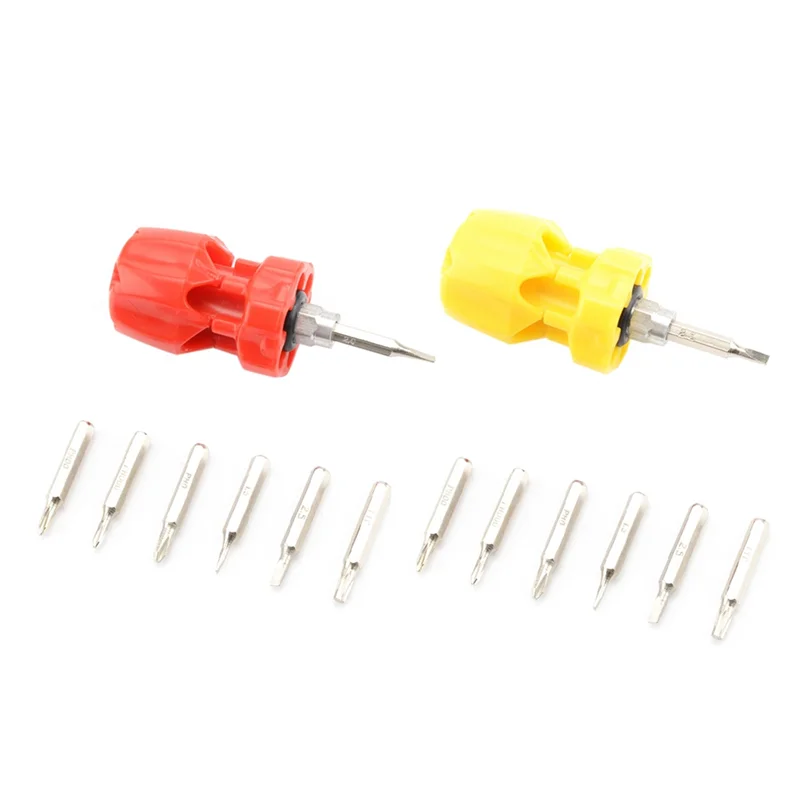 PTST 2Pcs 6-In-1 Multifunctional Screwdriver Set Hand Tools Screwdriver T-Head Multi-Specification Screwdriver Yellow+Red