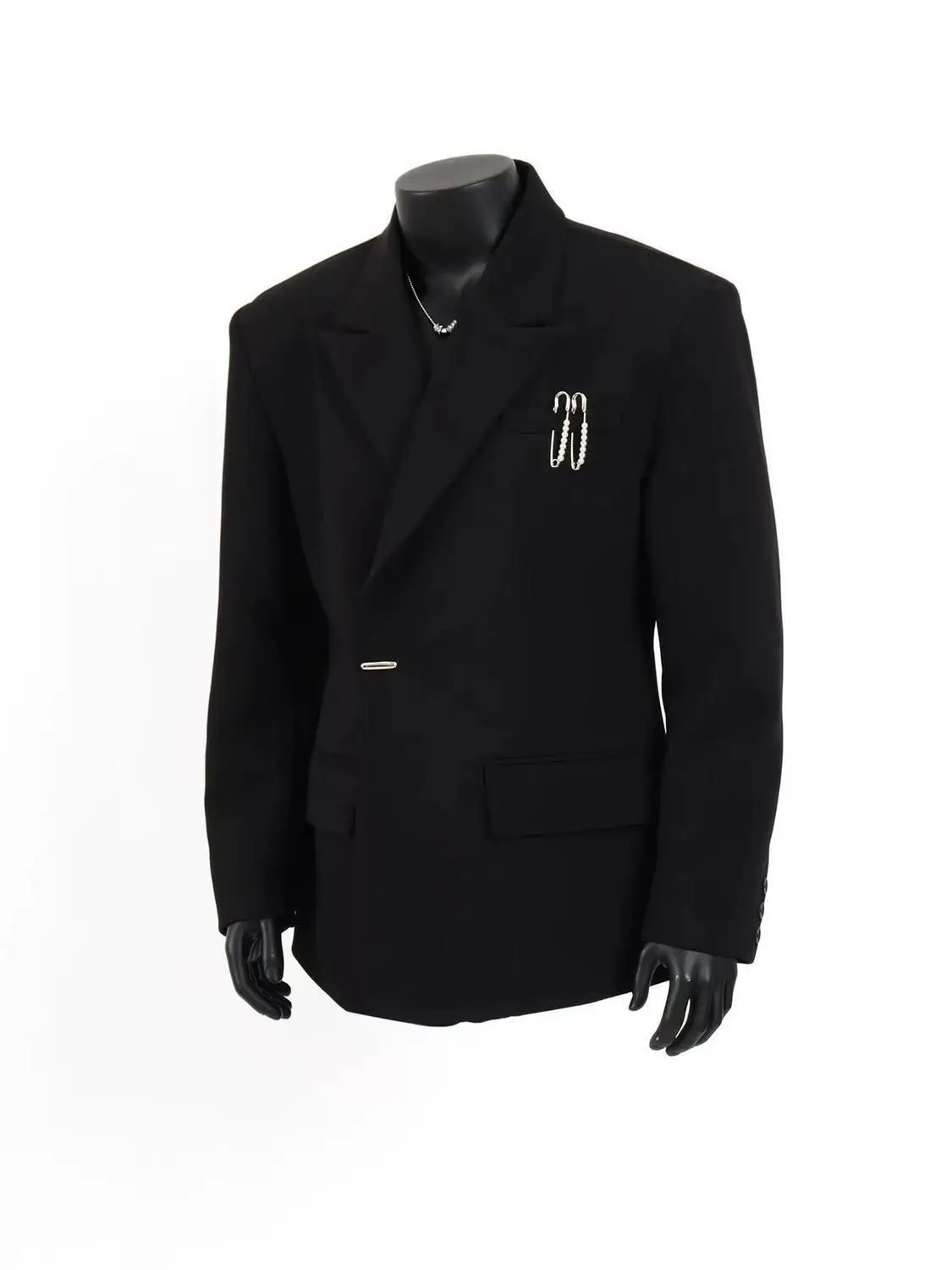 High-end Suit Jacket For Men Clothes Brooch Versatile Casual Style With Pads Black New Collection Stylish Cool Dress Blazers