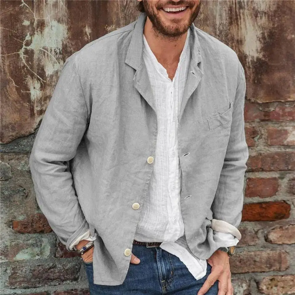Shirt Jacket Loose Suit Top Men Suit Collar Button Solid Color Cotton Linen Suit Spring Summer Casual Blazers Men Clothing