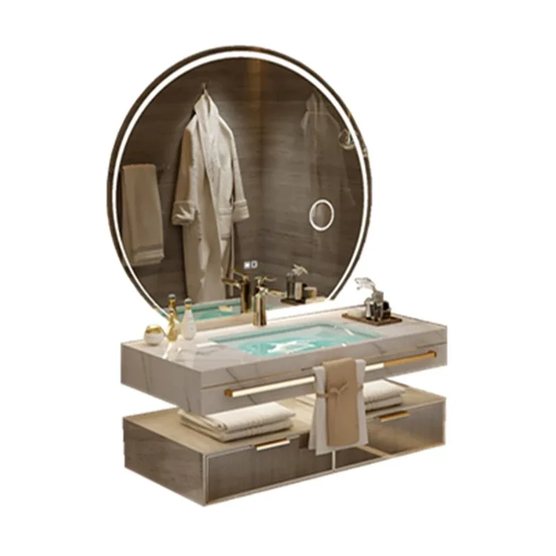 Luxury modern solid wood bathroom cabinet, smart mirror, slate countertop, hand wash sink, double basin, wall-mounted design