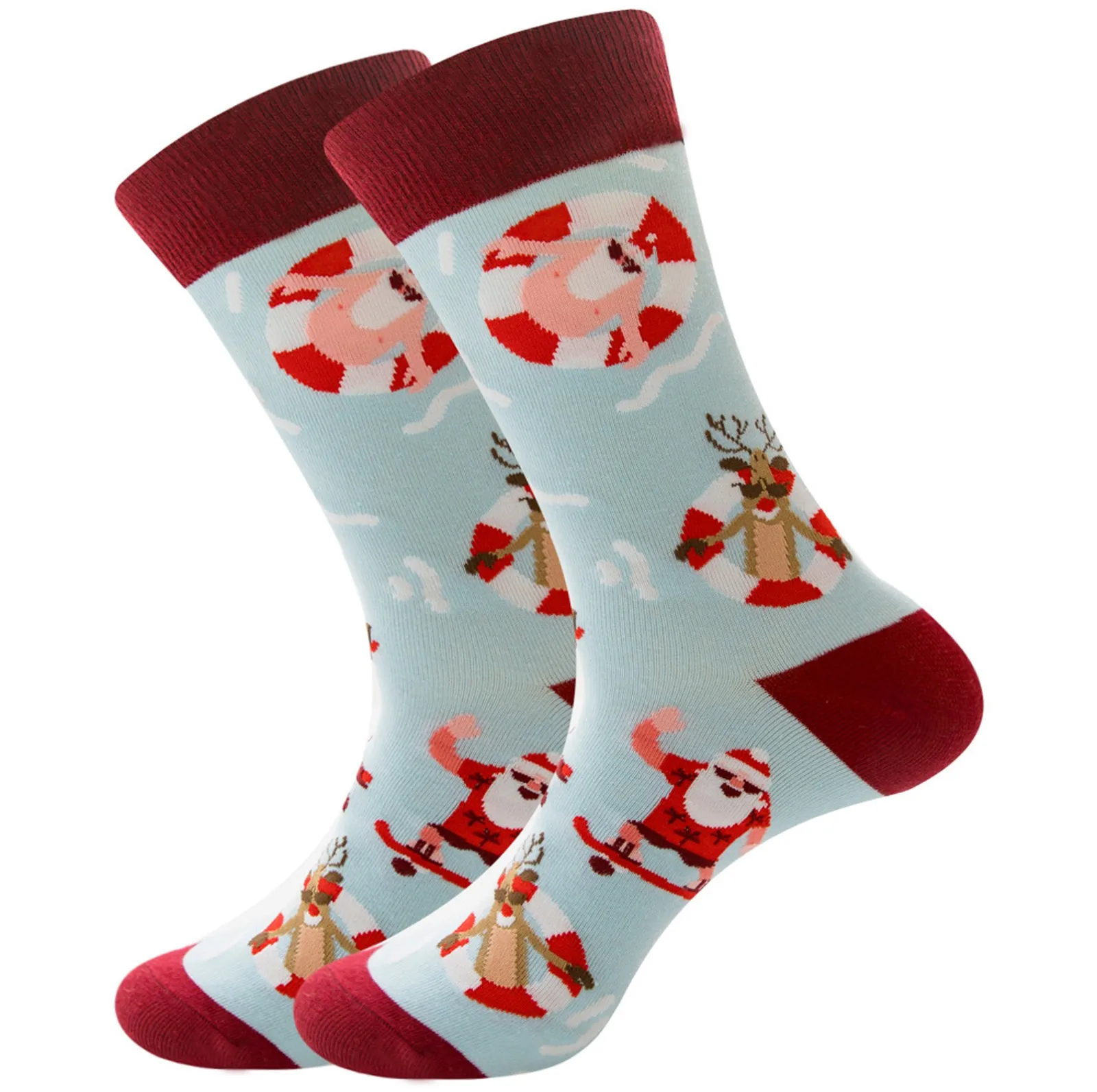 Unisex Christmas Fashion Long Santa Claus Print Sockscomfortable Vintage Loose Colourful Sock