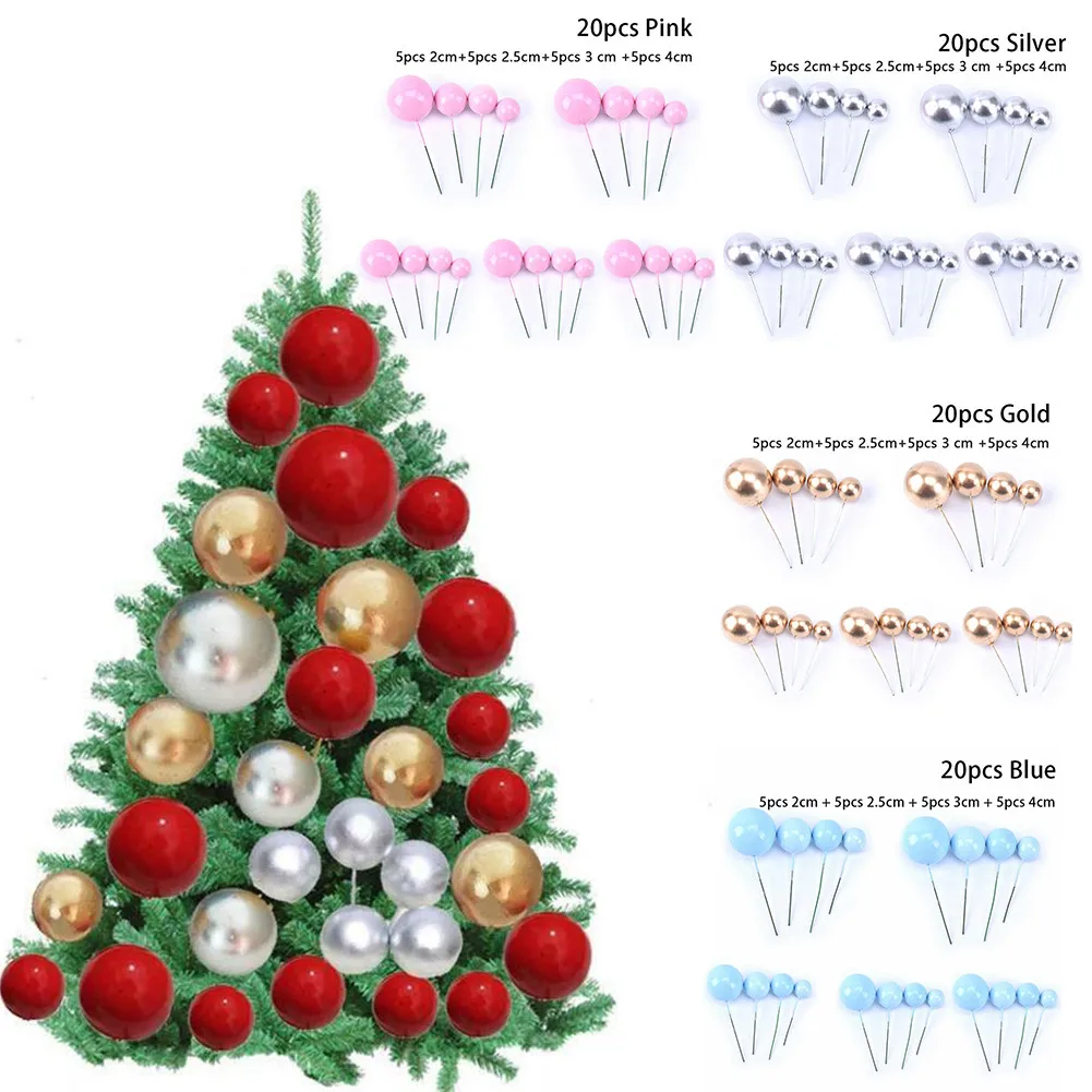 20 Pcs Cake Topper Gold Silver Balls Happy Birthday Cake Top-pers DIY Cupcake Flags Christmas Ball Wedding Birthday Decoration