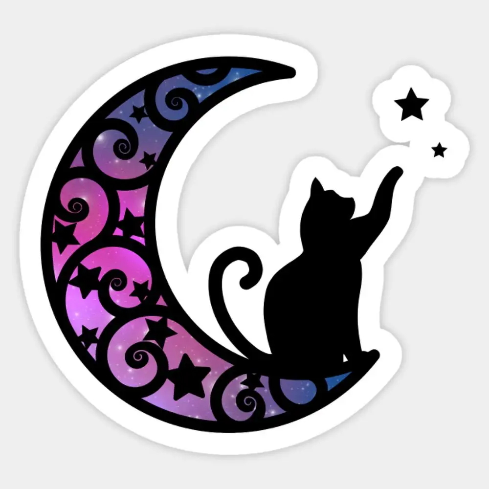 Starlight Moon Kitty Cat Silhouette Sticker for Laptop Decor Bedroom Car Cute Cartoon Art Fashionable Public Suitcase