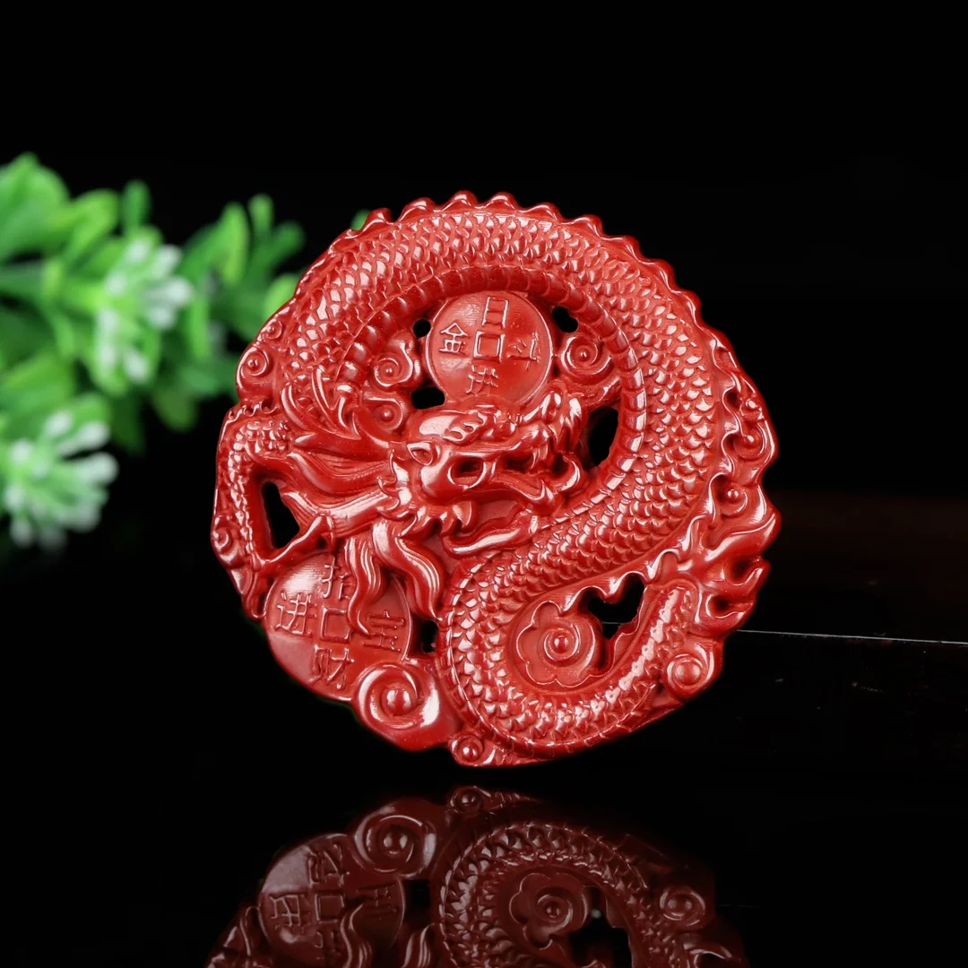 Chinese natural Chinese red cinnabar nine-tailed fox wearing brand cinnabar pendant necklace for men and women