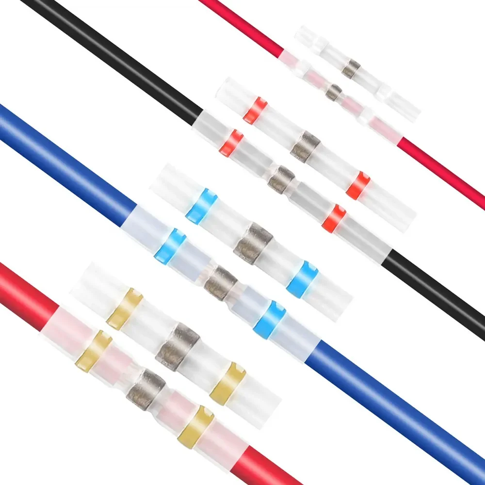 50 sets of multi-color, anti leakage, flame-retardant, heat shrinkable, waterproof solder ring terminals with connecting pipes