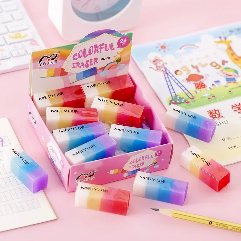 5Pcs Gradient Color Jelly Square Student Eraser Students' Supplies Gift Christmas Gift