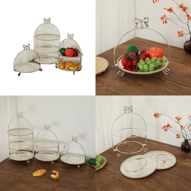 for European Light Luxury Silver 3 Tier Cake Stand Dessert Rack Household Double Layer Western Food Plate Table Tea Party