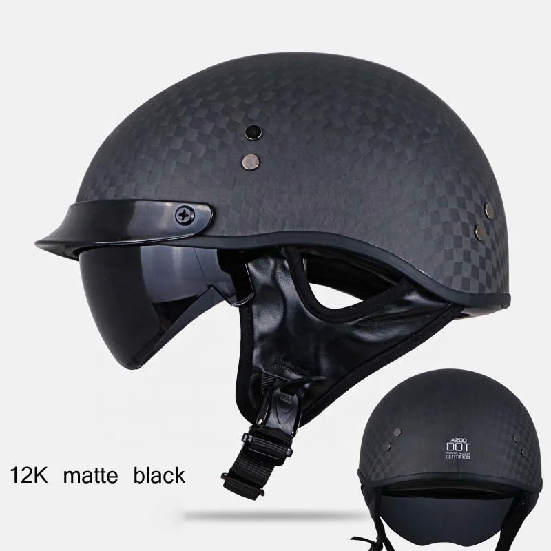 Customized 3k 6k 12k Carbon Fiber Half Open Face Motorcycle Helmet With Built-in Hidden Sunglasses