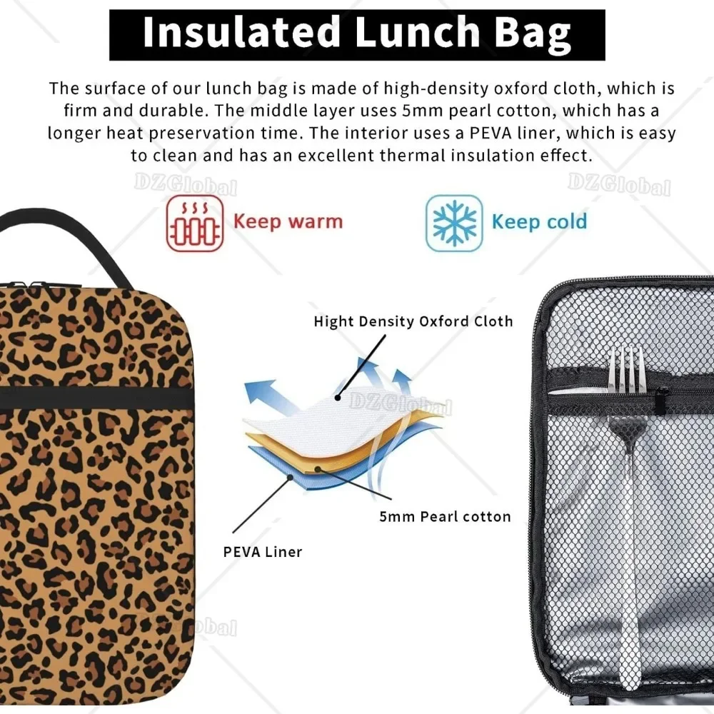 Leopard Print Lunch Box for Men Women Small Lunch Bag for Office Work Picnic Reusable Portable Waterproof Bento Tote Bags