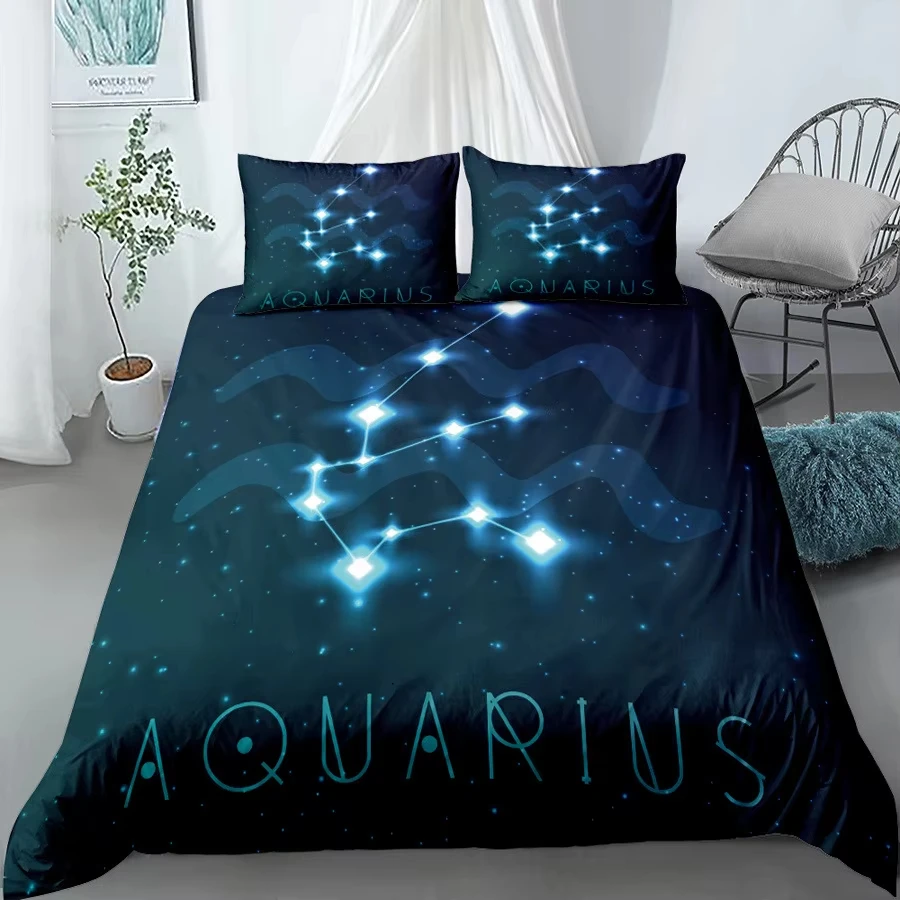 12 Constellation Duvet Cover Full Queen Mystery Outer Space Comforter Cover Galaxy Starry Sky Bedding Set Zodiac Bedroom Decor