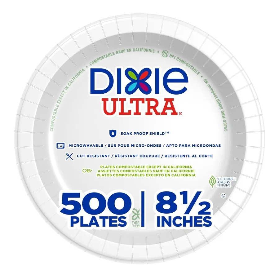 

8 1/2 Inch Heavy-Weight Paper Plates, White, 500 Count, Bulk Case, 4 Packs/125 Count Per Pack