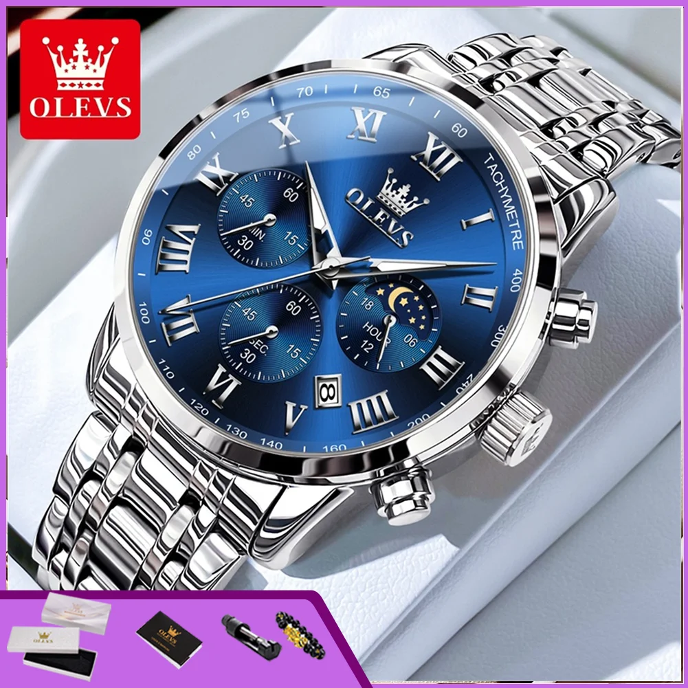 

OLEVS 5529 Multifunction Men Watch Chronograph Moon Phase Date Luminous Business Dress New Man Quartz Wristwatch