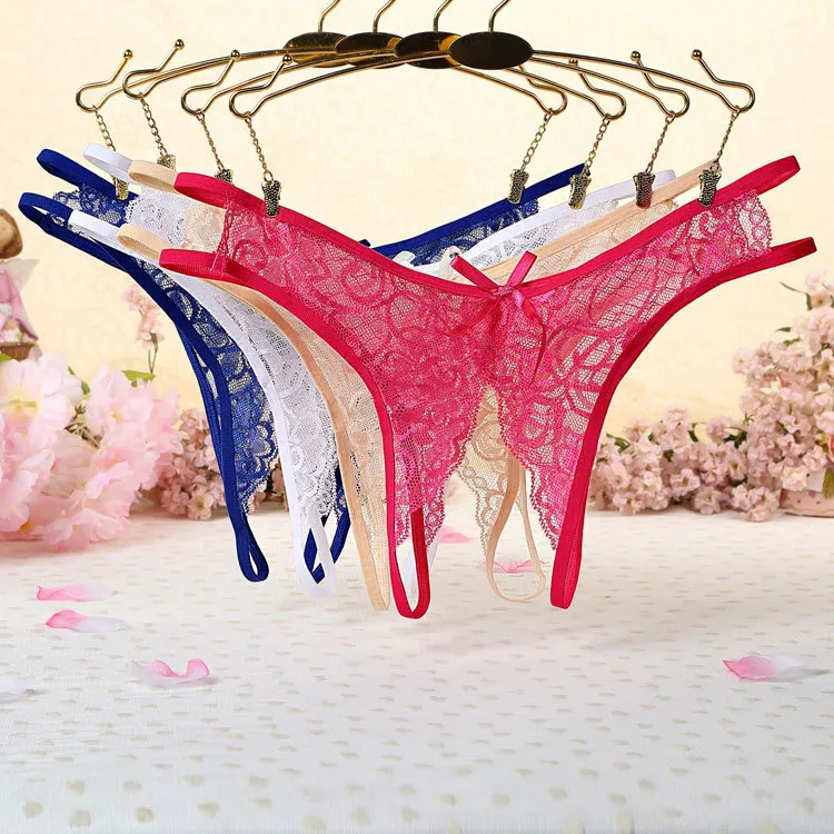 Ladies Lace G String Underwear Crotchless Lingerie Low Waist Thongs Hollow Intimate Underpants Female Erotic Wear Open Panties