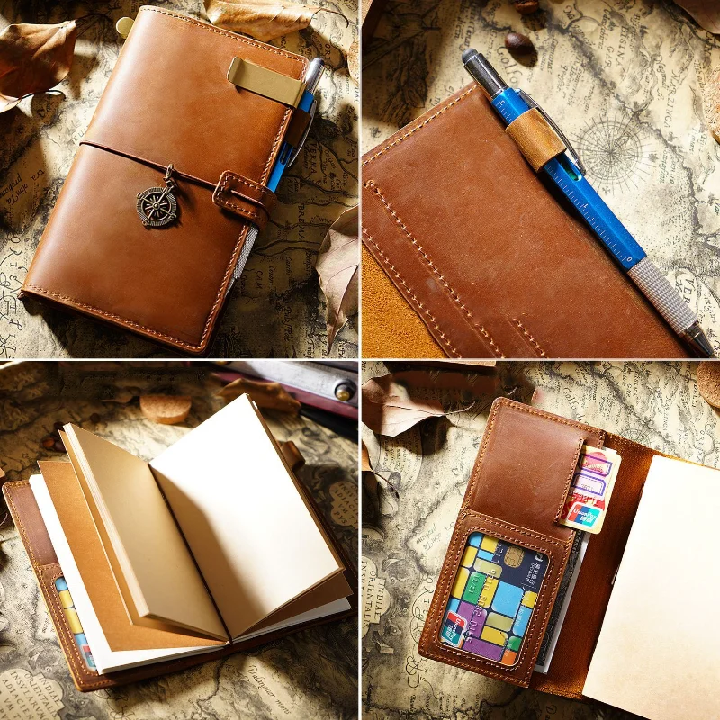 Handmade retro cowhide travel notebook portable hand ledger notebook replaceable loose leaf notebook