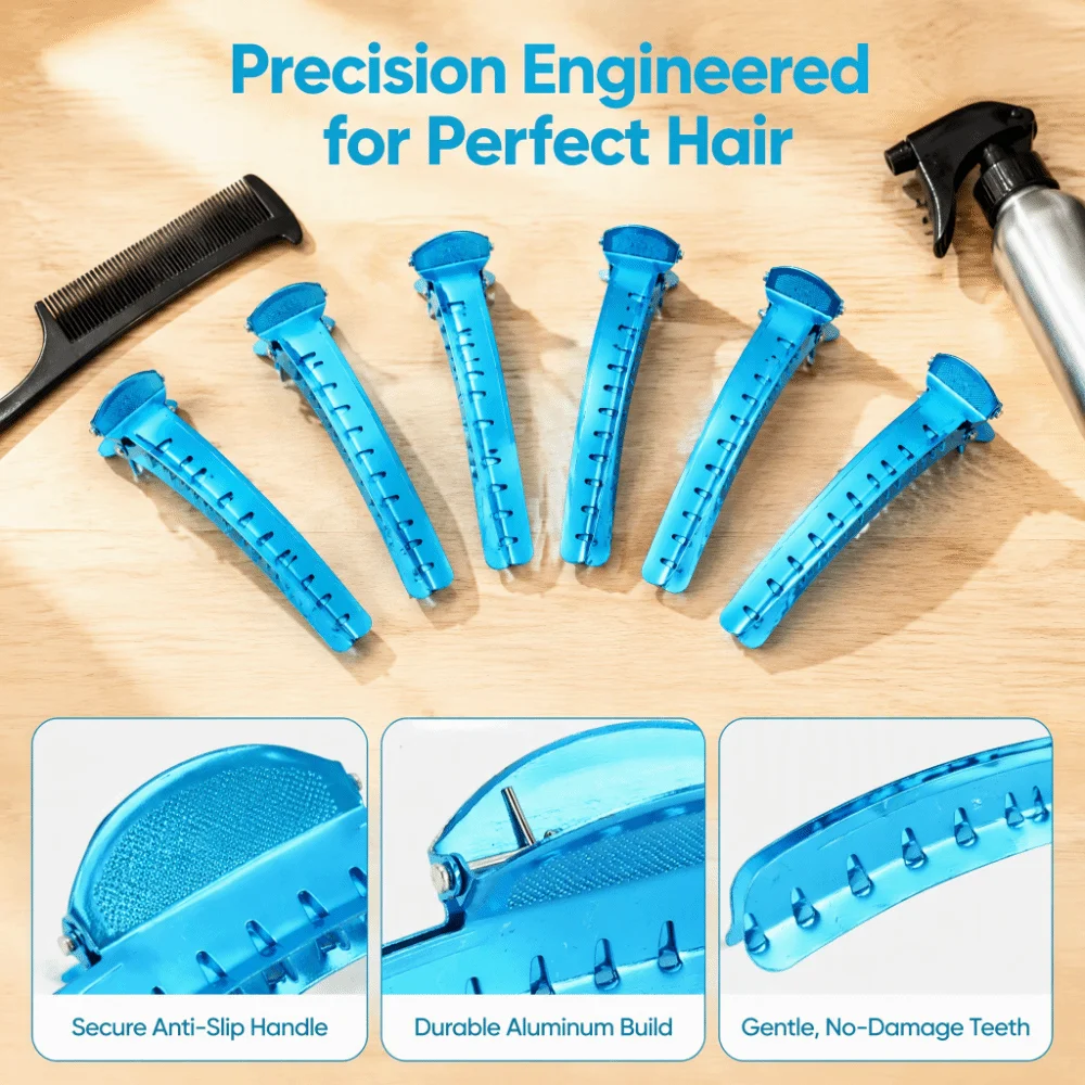 6PCS Metal Clamp Hair Section Clips Non-Slip Grip Aluminum Tip Claw Hair Clips Lightweight Design Strong Hold Hair Styling Clip