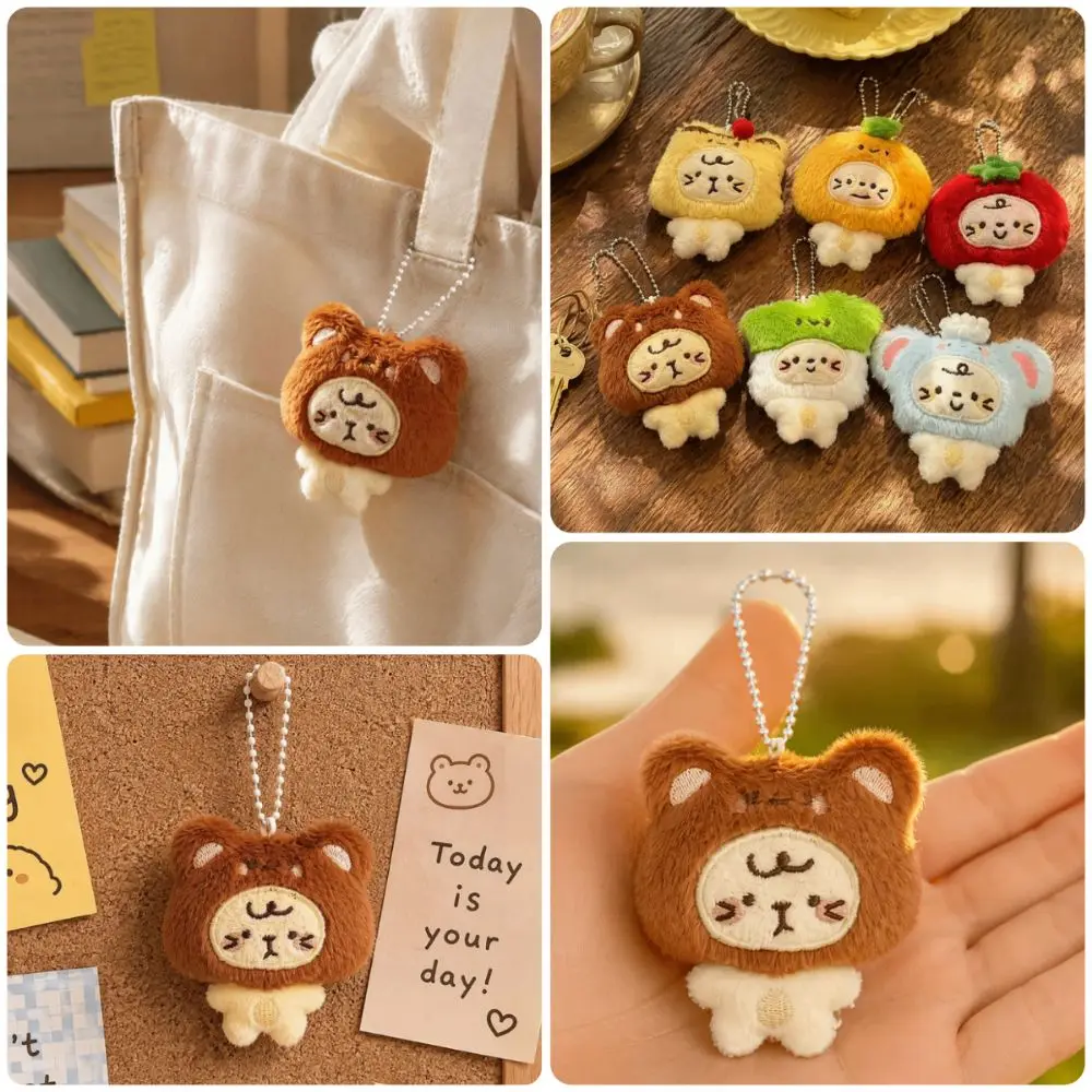 Cartoon Headgear Plush Cat Figurine Pendant Multicolor Gift Keyring Pendant Hanging Ornament Keychain Decoration For Girls