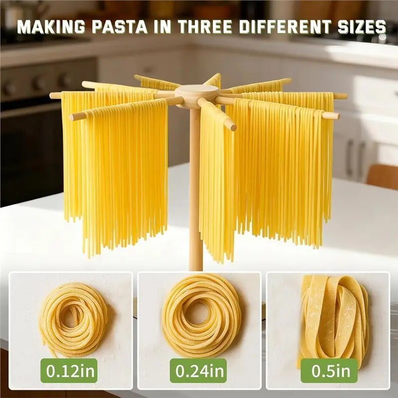 J1UL1N Tool Wooden Pasta Making Kit Including Threaded Rolling Pins, Long Rolling Pin& Rotatable Drying Rack