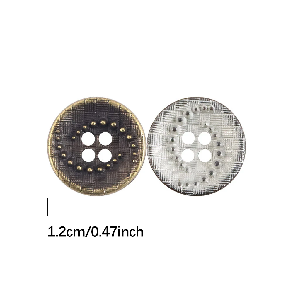 10pcs Retro Concave Double Spiral 4-Hole Round Metal Buttons for Denim Jacket/Coats, 12mm, Silver/Bronze, Decorative Buttons