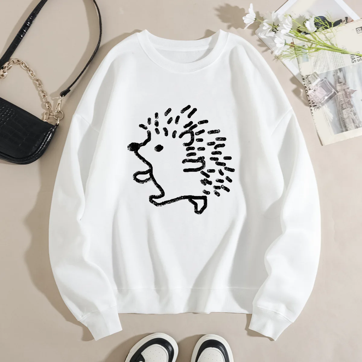 Europäische und amerikanische Frauen lose Rundhals Langarm Hoodie Frauen Mantel niedlichen Igel Print Sweatshirt Kleidung