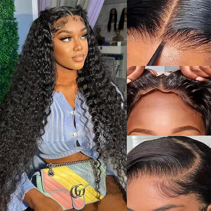 Glueless Wigs 5x5 6x4 Lace Closure Wig Deep Wave Pre Cut Human Hair 200% Ready To Wear Preplucked  Water Curly Wigs For Women