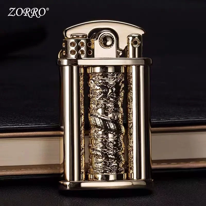 ZORRO Kerosenes Lighter for Men Creative Rocker Decompression Design Carved Rotating Dragon Column Personalized Gadget
