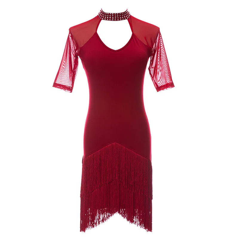 Vestido feminino de dança latina, Borla monocromática, Vestido latino Cha Cha Cha, 1 peça por lote