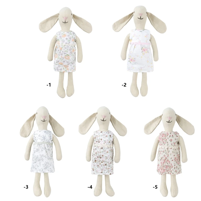 Cartoon Floral Print Skirt Rabbit Shape Stuffed  for Children Soft Stuffed Appease Sleeping Toy Gift for Sleeping