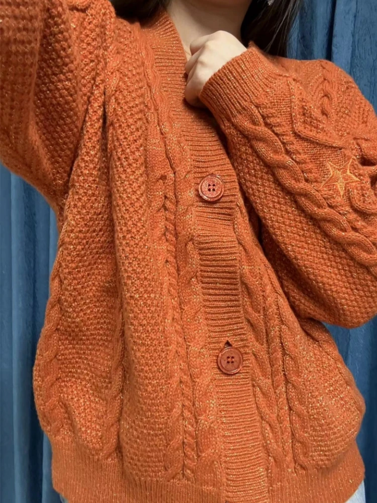 Automne femmes lâche Halloween Orange Cardigan hiver chaud noël le Style Showgirl tricoté surdimensionné Cardigans femmes chandails
