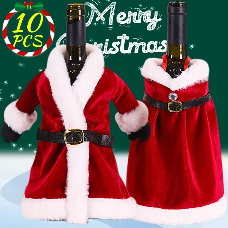 Creative Christmas Wine Bottle Set Golden Velvet Dress Santa Claus Wine Bottle Cover Xmas New Year Dinner Table Decoration Gifts