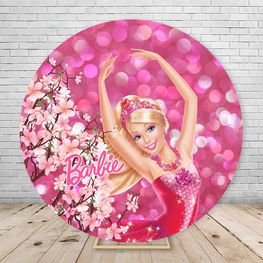 Prinses Barbie Elastische Cirkel Ronde Cover Achtergrond Baby Meisje Verjaardagsfeestje Decoratie Fotografie Achtergrond Fotostudio