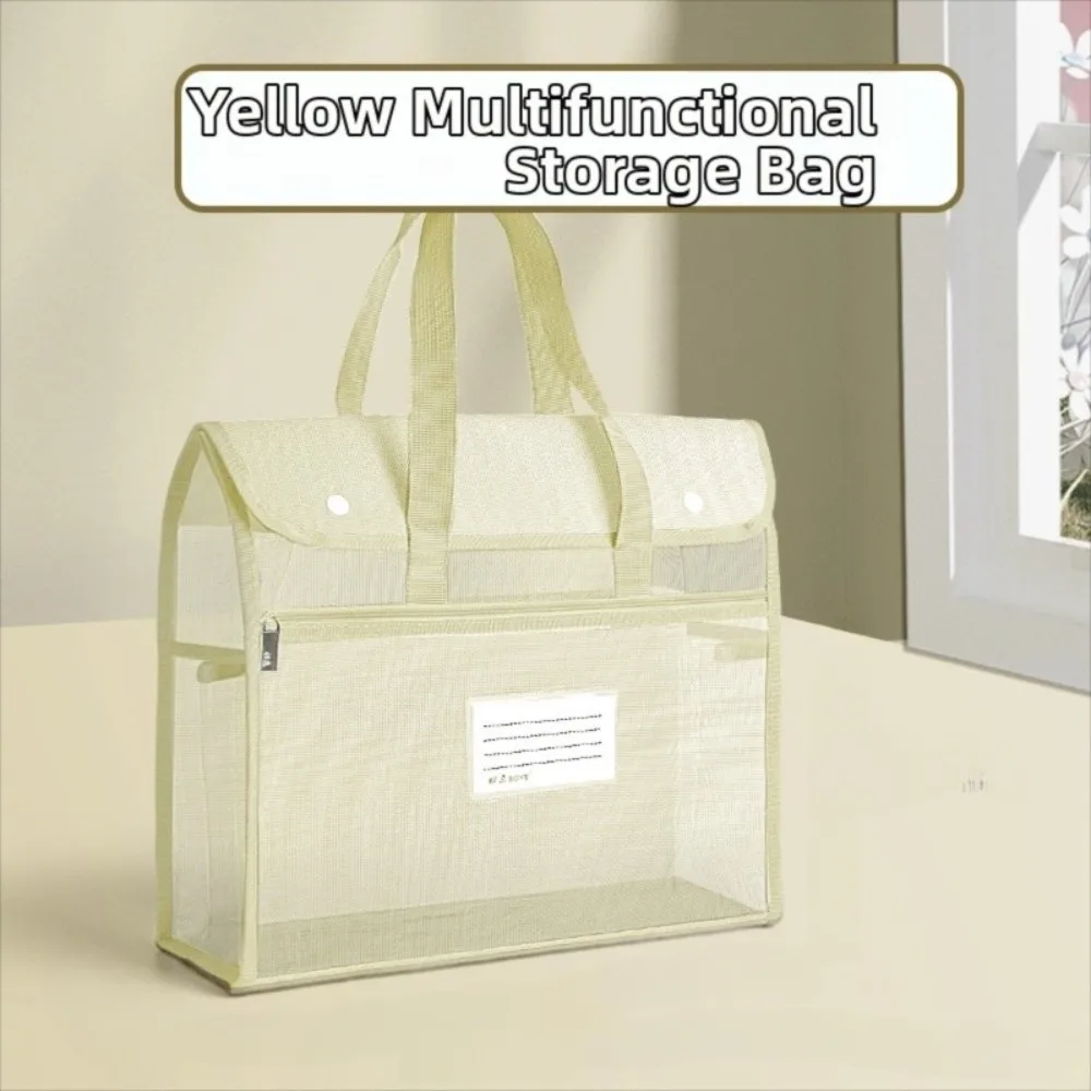 

Casual A4 Multi-Functional Mesh Bag Large Capacity Snap Closure Test Paper Bag Tote Bags Zip File Storage Bag Student